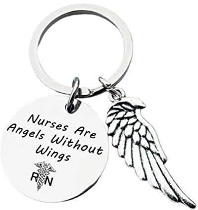 BCughia Schlusselanheger Cool, Schlüsselanhänger Männer Geschenk Rostfreier Stahl 25X25Mm Schlüsselanhänge Nurses Are Angles Without Wing