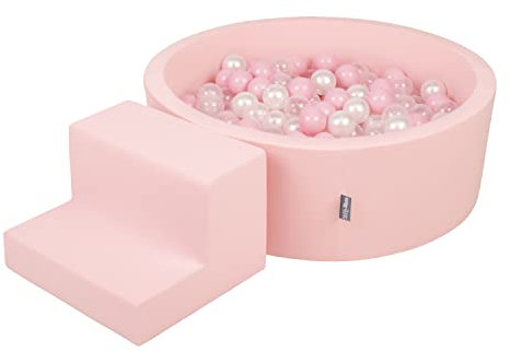KiddyMoon Spielplatz Aus Schaumstoff Mit Rund Bällebad (100 Bälle) Ballgruben Für Babys Spielbad Hindernisläufen, Hergestellt In Der EU, Pink:Puderrosa/Perle/Transparent