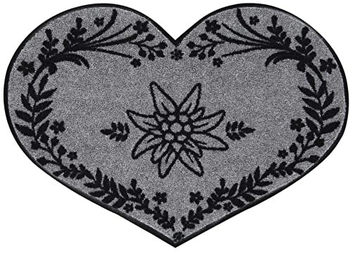 Salonloewe Fußmatte Edelweiss-Herzform S55x76 cm Tür-Matte im Landhaus-Stil waschbar Eingangs-Teppich Fussabtreter
