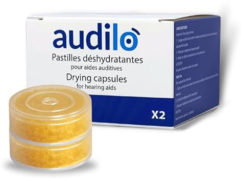 Audilo - Pack of 2 Dehydrating Tablets 63 mm for Hearing Aids | Drying Tablets for Hearing Aids | Essential for Maintaining Your Hearing Aids | Granular Silica Gel | Pack of 2 x 63 mm Tablets