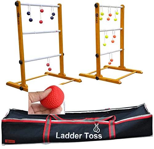 Leitergolf Doppel Spiel - 2X Wurfspiel Komplett Hartholz - komplett mit Bolas - 4 Sets Bolas Tragetasche - offiziell (Hartholz - Soft Bolas)