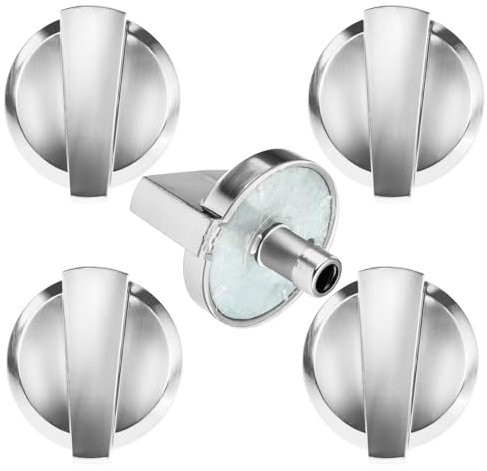 MOOTVGOO 5 Pack WB03X25796 Stainless Steel Stove Knobs Compatible with GE Range, Heavy Duty Metal Cooktop Burner Control Knob Replacement Part for WB03T10326, AP5986232, PS11721433, LP23094