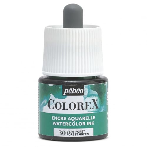 Pébéo - Colorex Tinte 45 ML Waldgrün - Colorex Aquarell Tinte Pébéo - Waldgrün Tinte mit samtigem Finish - Zeichentusche Multi-Tool Alle Medien - 45 ML - Waldgrün