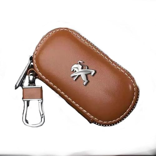 ALINZO Leder, Autoschlüsseletuis, Fernbedienungsanhänger, Schutzhülle, Schlüsselanhänger, Dekorationszubehör, Für Peugeot 3008 2008 208 108 4008 301 508 408 5008 207 107 4007,Brown