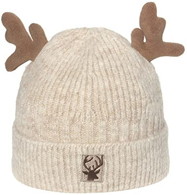 GIVBRO Weihnachten Strickmütze Baskenmütze Elch Stil Beanie Mütze Warme Mütze Kostüm Zubehör für Frauen Winter Dress Up Beige