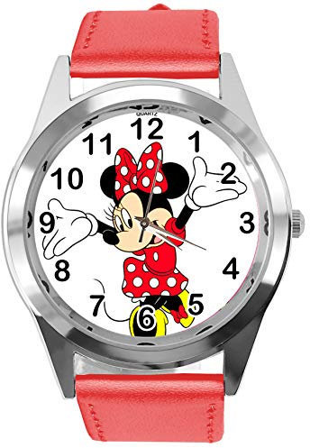 TAPORT Red Leather Round Watch for mouse fans