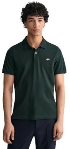 GANT Men's Reg Shield SS Pique Polo Shirt, Tartan Green, L