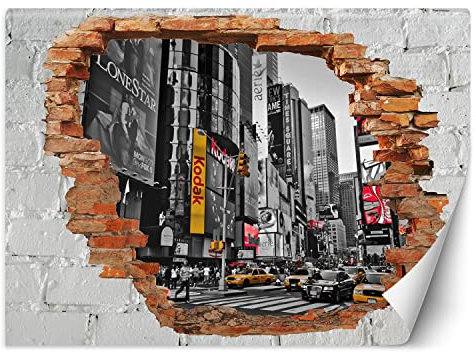 Feeby Papier Peint Intissé 3D Trou dans le mur Abstrait 350x245 cm multicolore Moderne Décoration Murale Tableaux Muraux Déco Tapisserie pour Salon Chambre à coucher Bureau Times Square New York