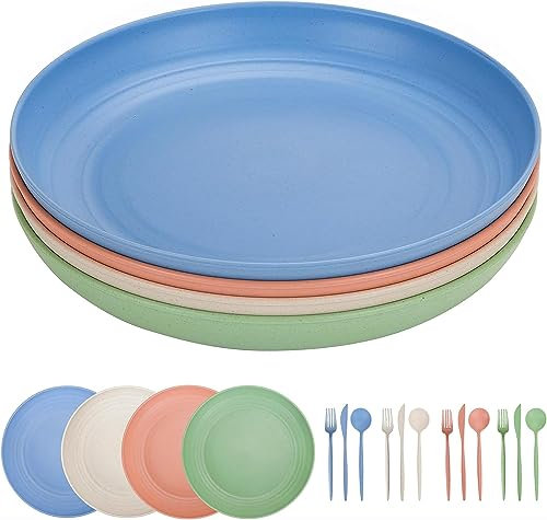 CSYY 10 Zoll großes Campingteller-Set, 4-teiliges unzerbrechliches Plastikteller-Set, tiefe Essteller, wiederverwendbare Picknickteller für Salat, Pasta, Party, Zuhause