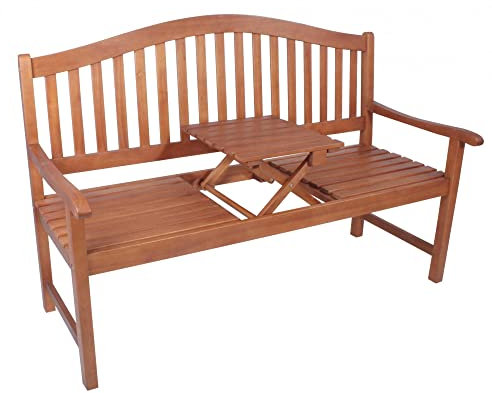 Benelando Gartenbank Eukalyptusholz ausklappbarer Tisch Bank Holz Holzbank Parkbank Garten