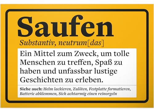 DankeDir! Saufen Definition - Schild 30 x 20 cm - Partydeko Geburtstagsgeschenk lustiger Spruch Geschenkidee Geburtstagsdeko - Geschenk Requiste Party Alkohol Photo Booth JGA