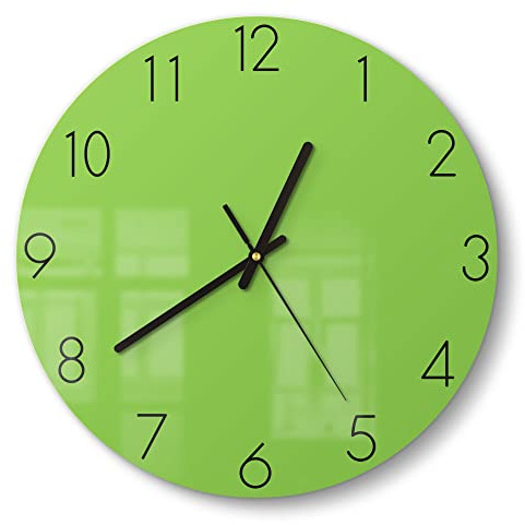 DEQORI Glasuhr | rund Ø 30 cm | Unifarben - Hellgrün | ausgefallene leise Design Uhr aus Glas | Wanduhr für Wohnzimmer & Küche | moderne Hingucker Uhr für die Wand