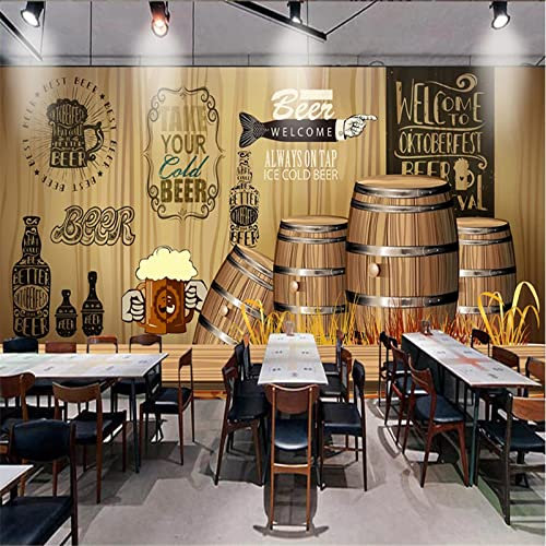 Européen Et Américain Style Rétro En Bois Fond Bière Papier Peint 3D Restaurant Bar Ktv Hôtel Mur Décoration M Murale Papier Peint 3D Salle de séjour Chambre à coucher séjour Mural enfant-300cm×210cm