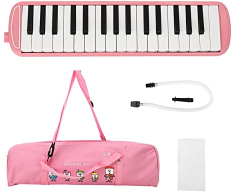32 Teclas Melódica para Principiantes, Instrumento de Viento con Bolsa Rosa | Diseño compacto y ligero para llevar en mochila, teclas blancas y negras estilo piano, incluye boquilla y tubo flexible