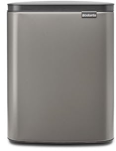 Brabantia - Bo Abfalleimer 12L - Abfalleimer, stilvoll & praktisch - Leicht öffnender, sanft schließender Deckel - Hygienisch, platzsparend - Transportgriff - Bad, Heimbüro, Schlafzimmer - Platin