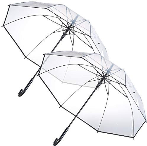 Carlo Milano Regenschirm durchsichtig: 2er-Set transparente Stock-Regenschirme, Versandrückläufer (Regenschirm Hochzeit, Kuppel transparent, wasserdicht)