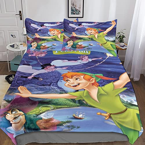 FGAITH Peter Pan Bettwäsche Bettbezug Set Für Mädchen Jungen Kinder Kinder 3D Animation Bettbezüge Set Betten Set Zimmer Dekor Bettwäsche Kollektion Double（200x200cm）