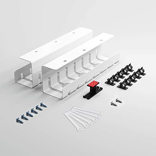 Albatros Kabelkanal Schreibtisch Weiss Komplettset D mit Kopfhörerhalter - Kabelmanagement Schreibtisch für mehr Ordnung und Produktivität - Kabel Organizer für optimale Kabelführung
