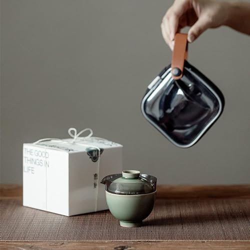 LeGDOr Reise-Keramik-Teekannen-Set, chinesisches Kung-Fu-Tee-Set mit Tee-Ei, 1 Teekanne und 1 Teetassen mit einer tragbaren Reisetasche, C