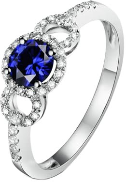 Partnerring Herren, Ring mit Steinen Rundherum 18 Karat Weißgold Lab Saphir 0.6Ct Blau Rundschliff Vvs mit Diamant Ct Weiß Größe 57 (18.1) Npassbar