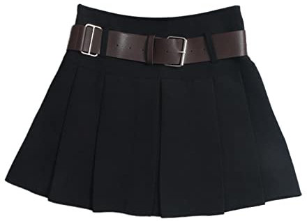 Damen Mit Gürtel Falten Halbrock Kurzer Rock Hohe Taille A Linie Regenschirmrock Minirock High Waist Damenrock Kurze Plissee Röcke Kurz Streetware Plisseerock Sexy Mini Faltenrock (Black, XL)