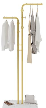 unho Garderobenständer Marmor, freistehender Kleiderständer Metal, Garderobe mit Kleiderstange, 5 Haken für Kleidung, Hüte, Taschen, Flur, Eingangsbereich