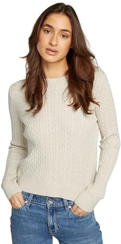 Tommy Jeans Womens Tjw Cable Essential Dw0dw18683 Pullover Sweater, Brown (Ancient White Melange), XXS UK