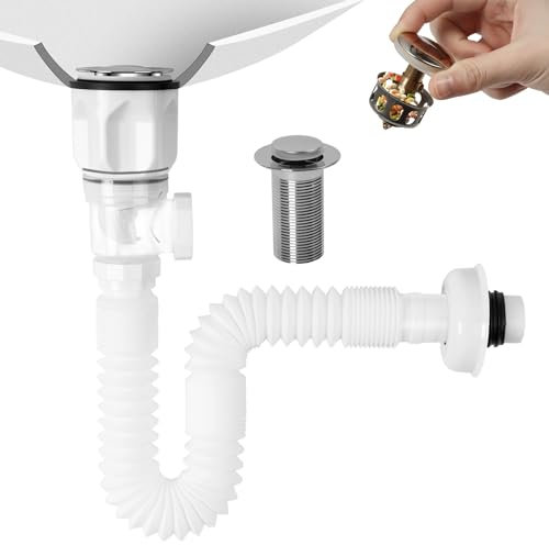 Dachiy Sifón Lavabo Flexible Kits, Manguera De Drenaje Flexible, Desague Lavabo Desagüe Antiolor Fregadero Desague Fregadero, Sifon Cocina Fregadero, Apto Para Baño Y Cocina, Extensible De 230-800 Mm