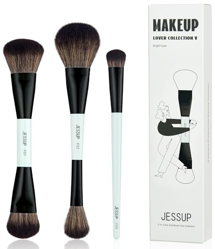 Jessup Pinselset Make Up Pinsel Set, 3tlgs Makeup Pinsel, 5-in-3 Duo-End Pinsel Gesichtskollektion, Foundation Puder Kontur Highlighter Rouge Concealer Pinsel, helles Zyan T503