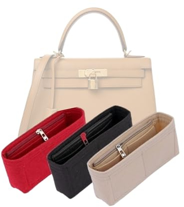 LinerLink Taschen-Organizer für Hermes Kelly 25 Handtasche (25 x 19 x 9 cm (L x H x T), handgefertigter Tascheneinsatz, 2 mm Filztascheneinsatz, Damenhandtaschenformer (Beige, Stil B: seitlicher