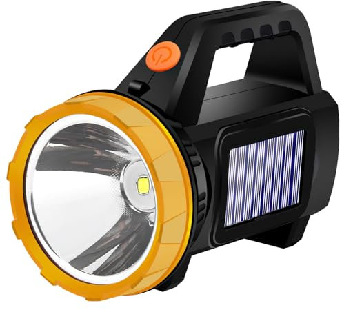 Rechargeable LED Torch Camping Lights with 1200mah USB and Solar Charging 20W High Power Beam Flashlight Waterproof Outdoor Searchlight 3 Modes Portable Lightweight Lantern Emergencies Work Light