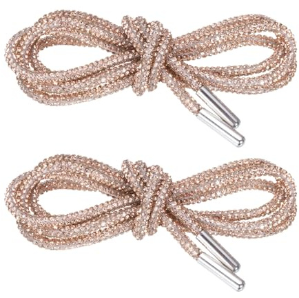 QUARKZMAN Lacets de Chaussures en Strass, Diamètre de 0,16 (4 mm), Longueur de 47 (1,2 M), en Cristal Scintillant, Cordons de Serrage, Couleur Or Rose Champagne, Lot de 2