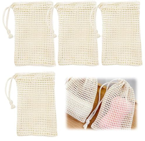 4pcs Filet pour Savon Solide, Pochette Savon Solide en Filet Naturel, Sac à Savon en Coton Réutilisable 14cm x 9cm, Ensemble de Sachets de Savon Bio, Pochette Savon Solide, Idéal pour Douche, Bain