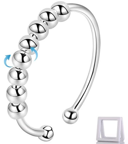 Anxiety Stress Ring Silber 925 Damen Angst Spinner Fidget Anti Stress Ring Frauen Ringe Beweglichen Perlen Schmuck Geschenke (8 Perlen)