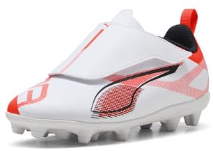 PUMA Ultra Play Hook and Loop Firm, Artificial Ground Soccer Cleats Sneaker, White Black-Glowing Red, 34 EU