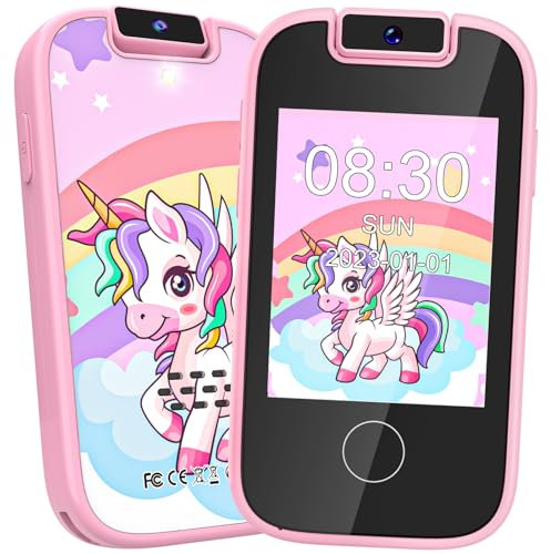 Kids Smart Phone for Girls, Unicorn Gifts for 3-8 Year Olds, MP3 Music Player with Dual Camera, Learning Toys for Christmas or Birthday Presents with SD Card