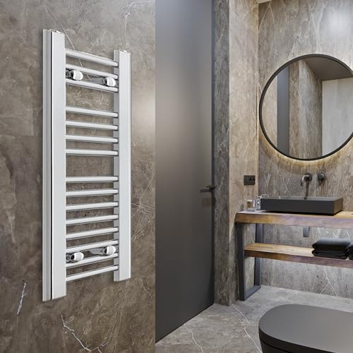Toallero calefactor cromado estrecho de 350 mm de ancho, recto, plano, calentador de baño, radiador Turkish Zone (350 mm de ancho x 800 mm de alto)