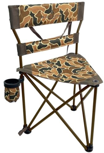 Black Sierra XL - Taburete de caza con trípode plegable con marco de acero que soporta 300 libras, silla de pesca resistente con soporte para tazas y correa para el hombro, para acampar
