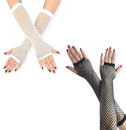 ZKGYUS Guantes De Sin Dedos,2 Pares Guantes De Rejilla,Guantes Largos De Red,Guantes De Rejilla Largos,Guantes De Rejilla, De Los 80 Guantes De Mano,