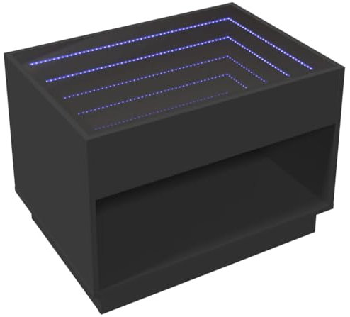 vidaXL Couchtisch, Beistelltisch mit Infinity-LED, Kaffeetisch Sofatisch für Wohnzimmer, Wohnzimmertisch mit Stauraum, Schwarz Holzwerkstoff Glas