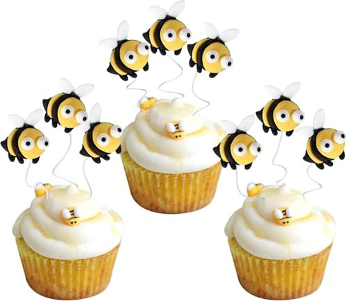 30 Stück Biene Cupcake Toppers Harz Kleine Figur Biene Kuchen Deko Biene Nectar Tortendeko für Baby Dusche Jungen Mädchen Biene Thema Geburtstag Party Kuchen Dekoration