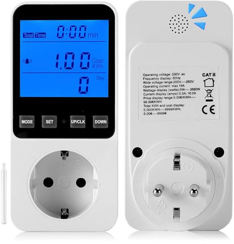 BOSYTRO Stromzähler für balkonkraftwerk, Stromzähler für steckdose, Strommessgerät steckdose mit 8 Überwachungsmodi Maximale Leistung 3680W/16A Und Überlastsicherung, Stromzähler zur Mini PV Anlage