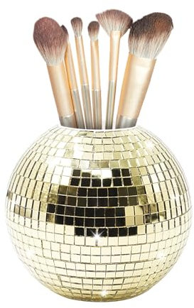 Huntone Schreibtisch Organizer Drehbar Stiftehalte Kinder, Disco-Stil Kosmetik Organizer für Make-up 11CM x 10CM x 4.5CM Glas Laser Pinsel Halter Lippenstift Pinsel Desktop-Dekoration
