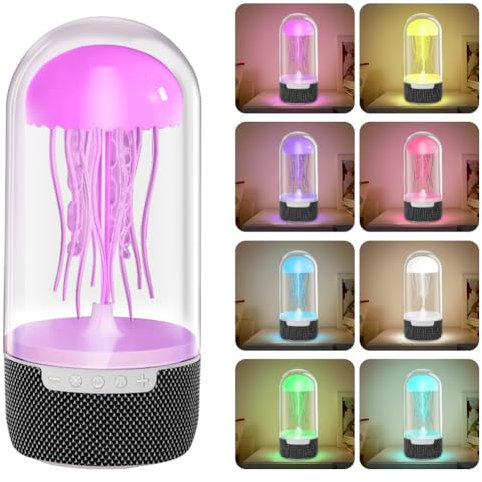 Lámpara Meduse, Lámpara de ambiente con medusas, Lámpara de medusa LED regulable con movimiento rítmico, LED cambiante de color Luz nocturna para niños medusa altavoz Bluetooth, degradado RGB