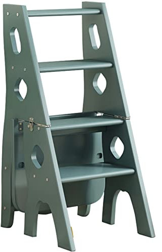 Escabeau pliable à 4 marches en bois massif à double usage avec support de présentation et support pour fleurs Vert