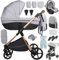 Sianldcone Kinderwagen 4 in 1, Hochwertige Stoffe Kinderwagen Set, Zwei-Wege-Schiebefunktion Reisesysteme, Offene Sicht Kombikinderwagen 3 in 1 Komplettset (H2 Light Grey)