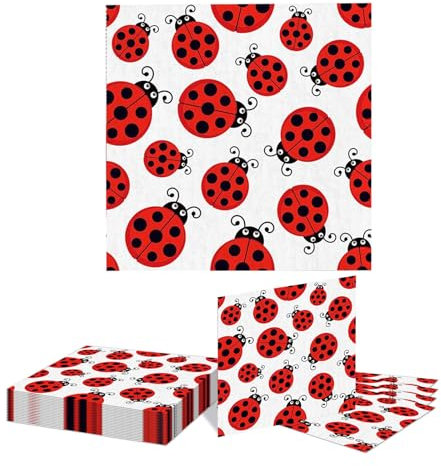 Kotkiddy 20 Stück Marienkäfer Dekorationen Papier Servietten Einweg Party Servietten Set Marienkäfer Papier Mittagessen Servietten Marienkäfer Thema Party Zubehör