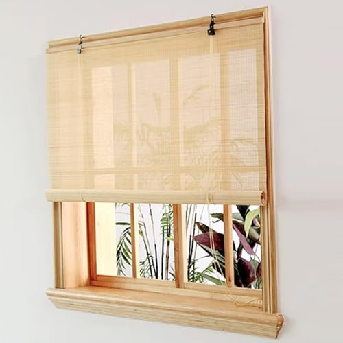 Store Bambou Extérieur Blanc,Rideau Bambou Interieur Anti-UV,Stores À Enroulement Ventilée D'ombrage avec Levage,Isoler Visuellement Une Clôture pour Terrasse/Jardin/Fenêtre/Porte/Cuisine