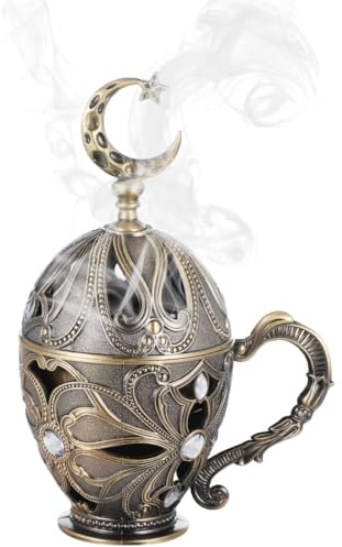 YOFAPA Frankincense Resin Incense Burner, Weihrauch-Harz-Räuchergefäß, Vintage-Kegel-Räuchergefäß, Zinklegierungs-Holzkohle-Räuchergefäß mit Griff für Zuhause, Yoga, Meditation
