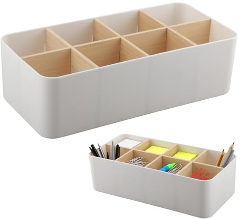 wocpvm Organisateur Bureau à 8 Compartiments,Boîte de Rangement Bureau | Convient pour Télécommande,Stylos,Cosmétiques 26.5×12.5×7.5cm